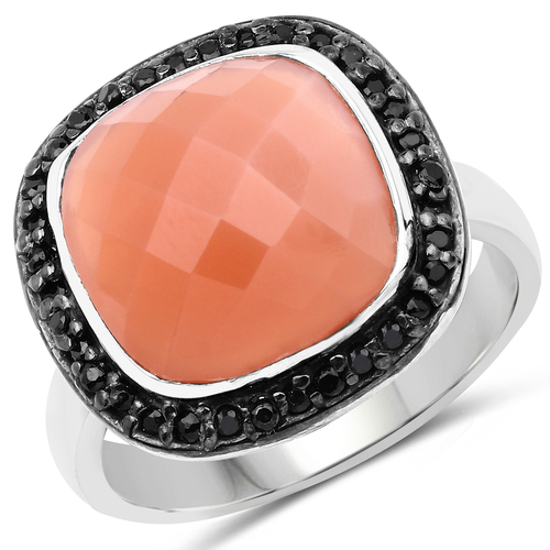 6.46 Carat Genuine Peach Moonstone and Black Spinel .925 Sterling