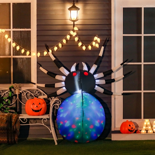 HOMCOM 5Ft Long Halloween Giant Scary Spider LED Lighted Airblown