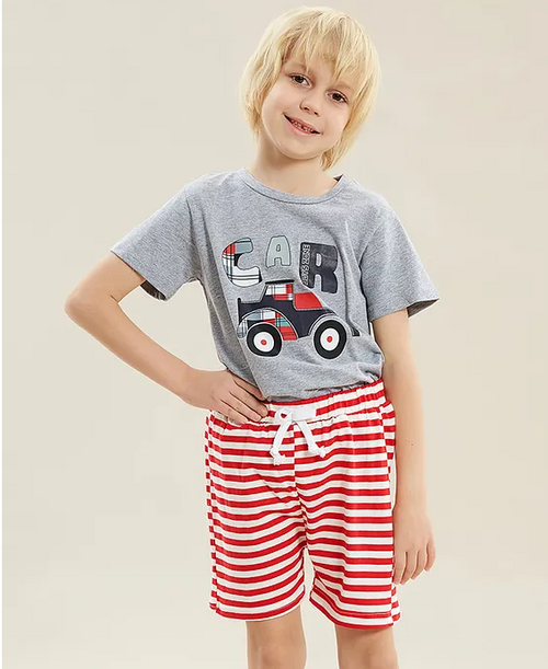 Half Sleeves T-Shirt & Shorts Set Car Print (Size-6-7YEAR)