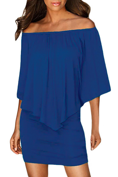 Multiple Dressing Layered Blue Mini Poncho Dress