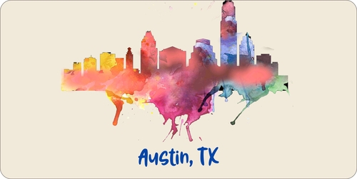 City Of Austin Tx License Plate Watercolor Art