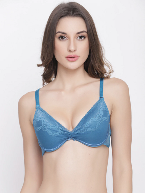 Blue Lace Plunge Bra(Size36)(Colorblue)