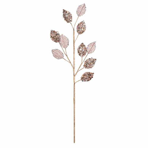 Vickerman OF180758 20 in. Rose Gold Glitter Plum Leaf Spray, 3 per