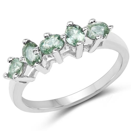 1.00 Carat Genuine Green Sapphire .925 Sterling Silver Ring