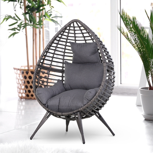 Outsunny Rattan Wicker Teardrop Chair Lounger Cushioned Poolside Patio