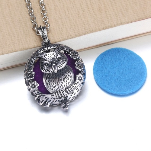 New Owl Aroma Diffuser Necklace Open Silver