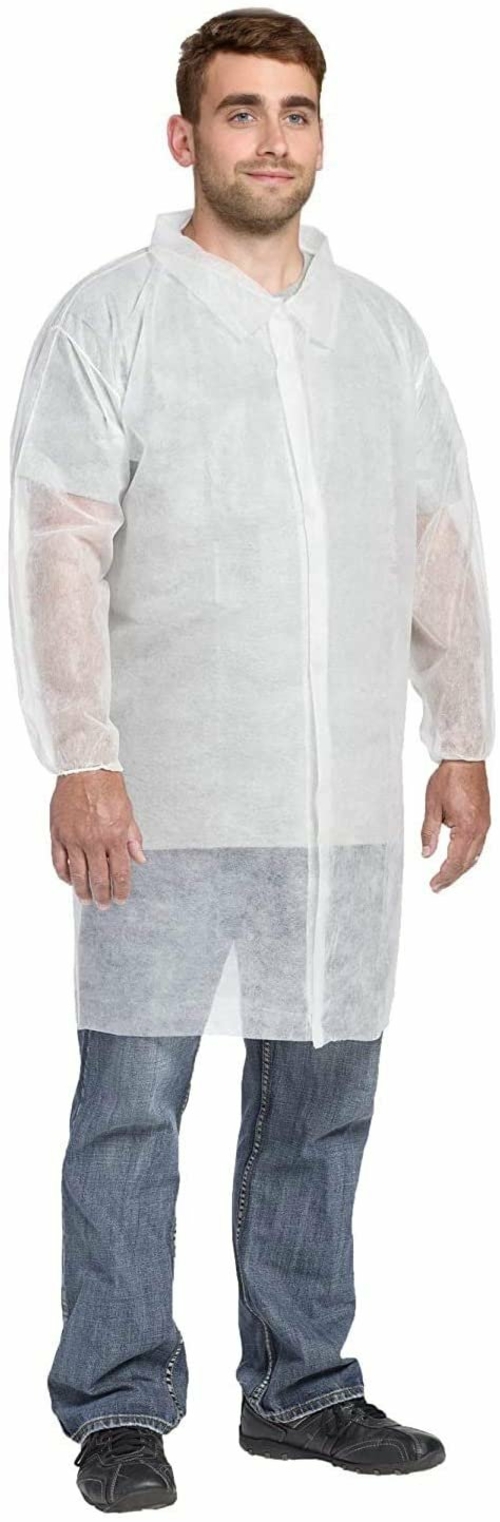 Lab Coats 43" x 55". Pack of 120 Adult Disposable Polypropylene Coats.