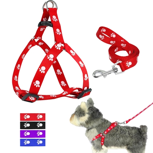 Nylon Dog Harness and Leash Set Adjustable Paw