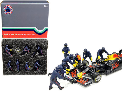 Formula One F1 Pit Crew 7 Figurine Set Team Blue for 1/43 Scale Models