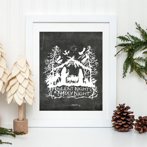 Nativity Silent Night Chalkboard Canvas Art Print