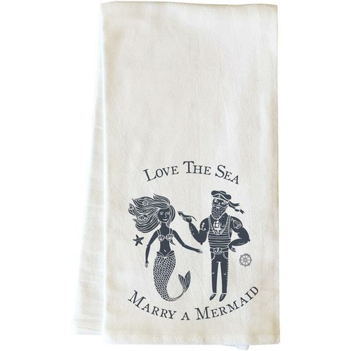 One Bella Casa 82861TW Marry a Mermaid Tea Towel - Navy