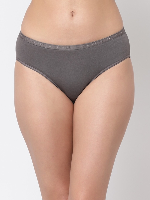 Floret Cotton Solid Mid-Rise Hipster Panty, Dark Grey