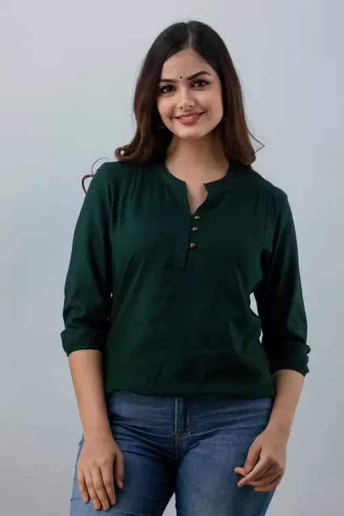 Casual Regular Sleeves Solid Women Dark Green Top