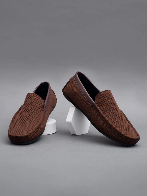 brown mesh & synthetic slip on loafers (Size-10) (Color-BROWN)