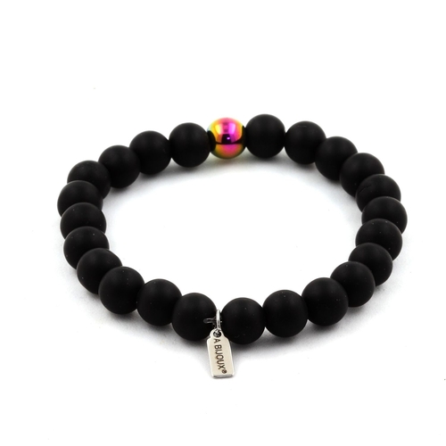 Matte Black Onyx + Multicolor Hematite Bracelet 8 mm Beads.