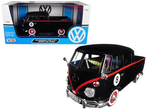 Volkswagen Type 2 (T1) Double Cab Pickup #8 Matt Black 1/24 Diecast