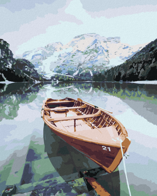 Paint by Numbers - WOODEN BOAT ON AN ALPINE LAKE