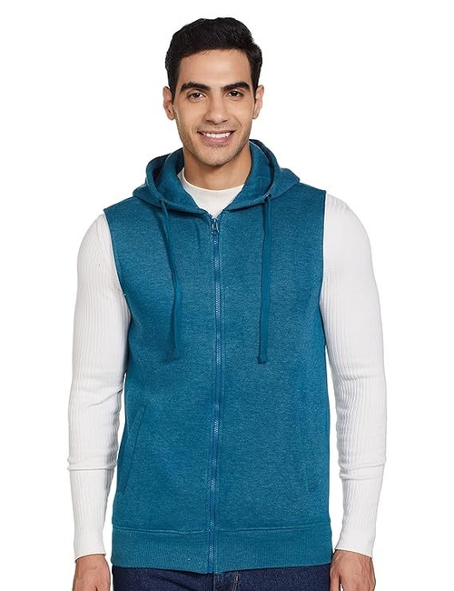 Men's Cotton Hooded Neck Regular Fit Tshirt (Size-L) (Color-TEAL BLUE)