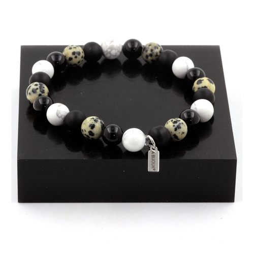 Howlite + Dalmatian Jasper + Matte Black Onyx + Black Agate Bracelet