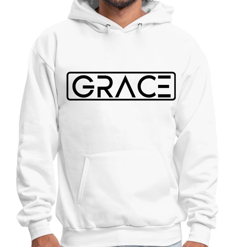 Mens Graphic Hoodie Grace Christian Black Illustration
