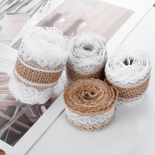 1m/roll Jute Burlap Lace Edge Hessian Ribbon Satin