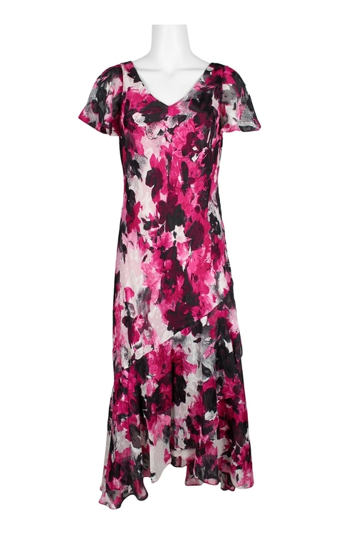 Alex Evenings V-Neck Short Sleeve Flutter Multi Print Dress