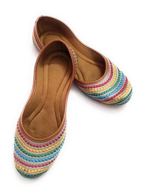 Embroidered Phulkari Punjabi Mojaris Juti Jutti Shoe (Size-UK-9)