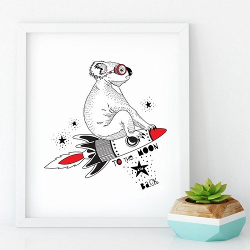 Koala Flying On The Rocket To The Moon Wall Art
