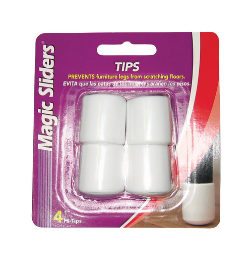 Magic Sliders 5954482 Vinyl Round Leg Tip, White - 1 in. - Pack of