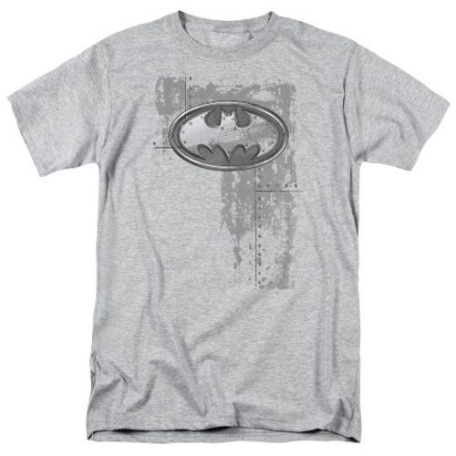 Trevco Batman-Rivited Metal Logo - Short Sleeve Adult 18-1 Tee - Heath