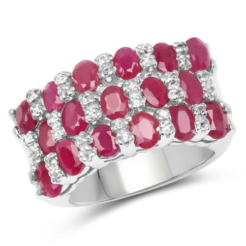 3.69 Carat Genuine Ruby and White Topaz .925 Sterling Silver Ring