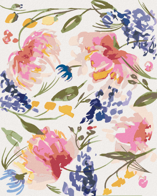 Paint by Numbers - PINK AND PURPLE FLOWERS BETWEEN LEAVES (ALEXANDRIA