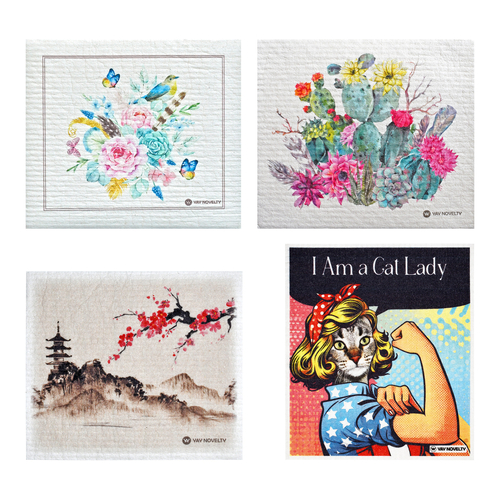 12 Pack Eco Friendly Swedish Dishcloth Random Cat Lady