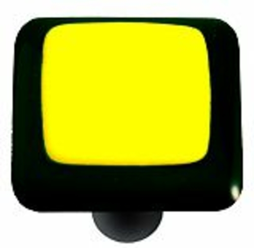 Black Border with Sunflower Yellow Square Glass Cabinet Knob - Black P