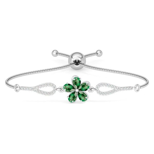 Silver Green Flower Hand Bracelet Adjustable