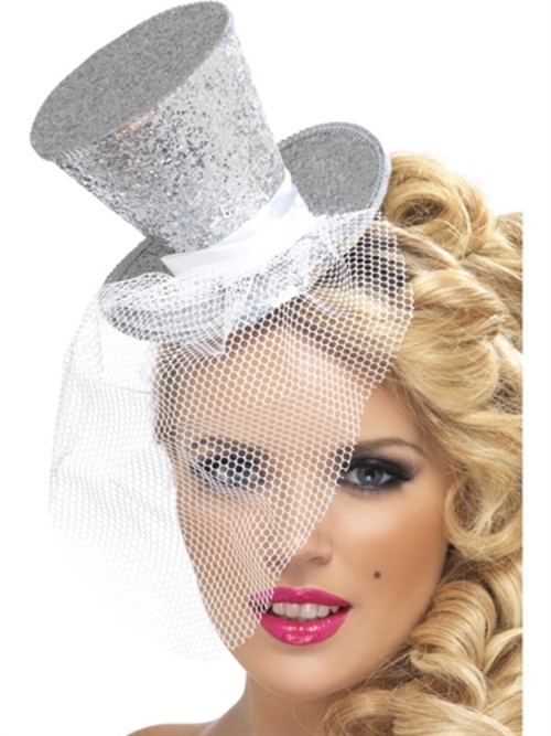 Mini Top Hat on Headband - Silver