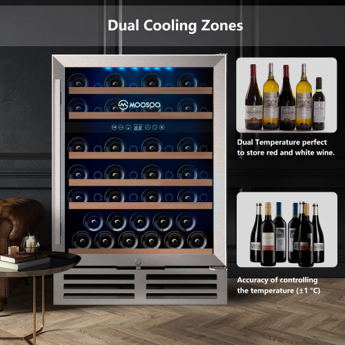 24 Inch Beverage and Wine Cooler Dual Zone Wine Refrigerator