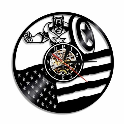 CAPTAIN AMERICA MARVEL COMICS HANDMADE VINYL RECORD WALL CLOCK