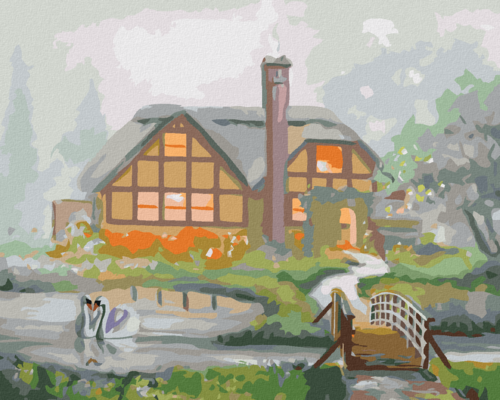 Zuty - Paint by Numbers - SWANS AND HOUSE IN THE FOG (D. RUSTY RUST),