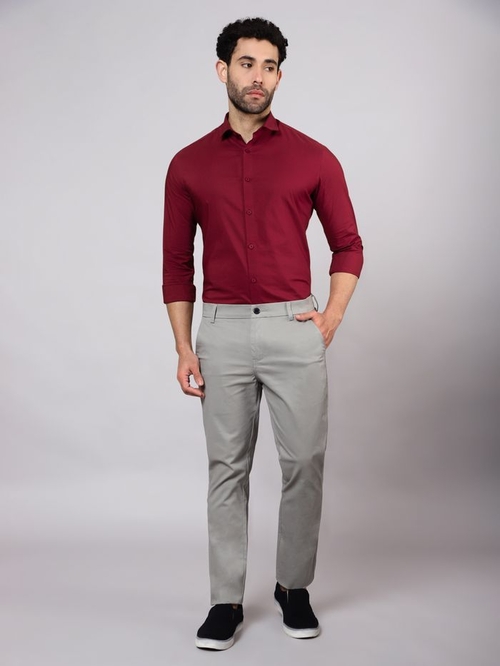 Men Slim Fit Solid Red Formal Shirt (Size L)