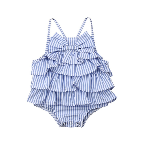 Summer Toddler Infants Baby Girls Striped Bow Blue