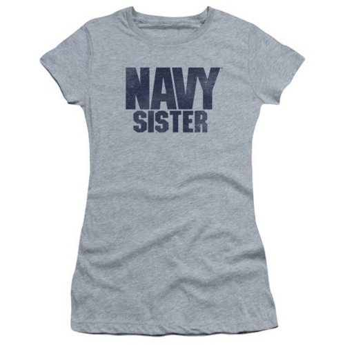 Trevco Navy-Sister Short Sleeve Junior Sheer Tee, Athletic Heather