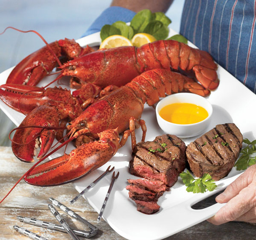 Lobster Gram STGR3H SURF & TURF GRAM DINNER FOR THREE WITH 1.5 LB LOBS