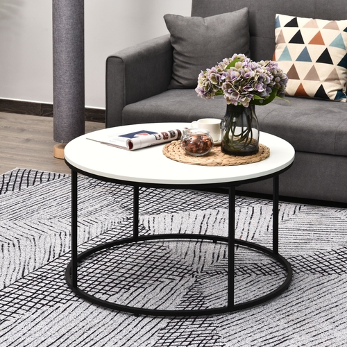 HOMCOM Round Coffee Table Sofa Side Table with a Modern Design, Black