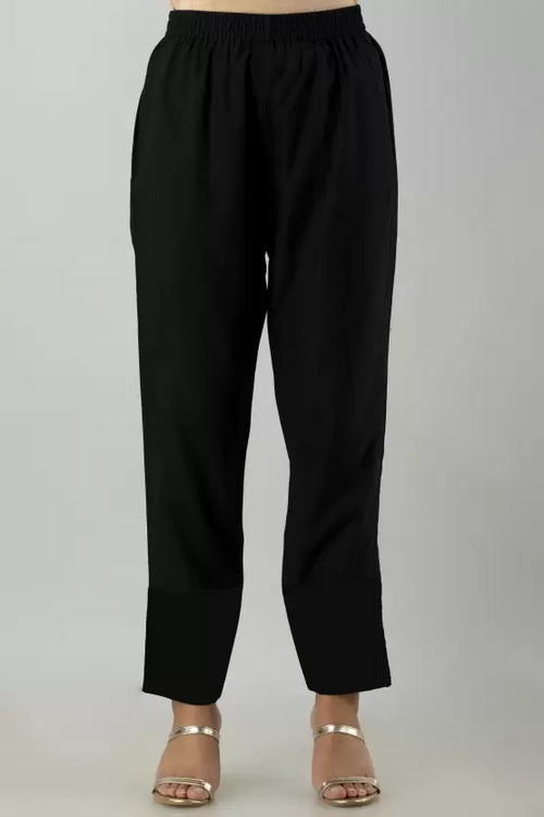 Women Regular Fit Black Viscose Rayon Trousers size L