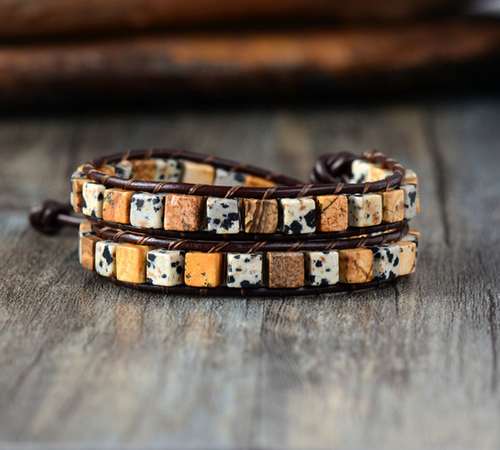 New Leather Bracelets Mix Natural Stones 2 Strands