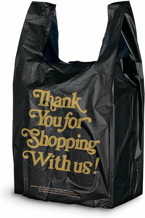 Pack of 1000 Thank You Plastic Bags 10 x 6 x 18. Black Carry-Out