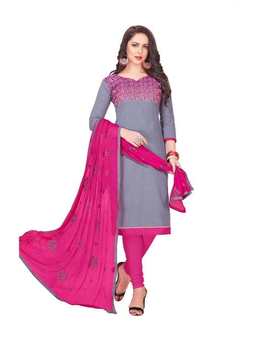 Generic Women's Slub Cotton Salwar Material (Grey,