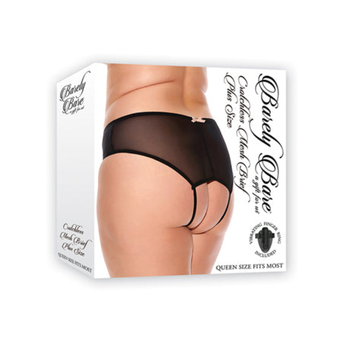 Barely Bare Crotchless Mesh Brief With Vibrating Finger Ring Black