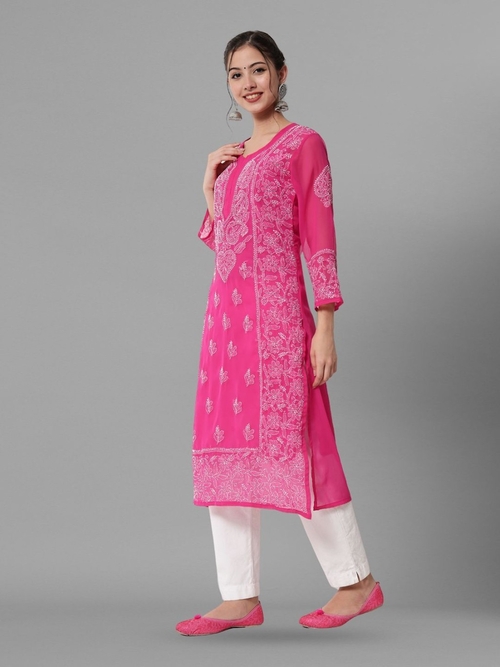 Hand Embroidered Chikankari Georgette straight Kurta With Matching